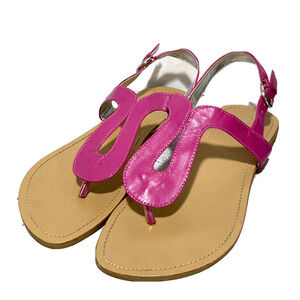 Bamboo mod pink thong sandals with adjustable ankle strap casual beachy US 8M